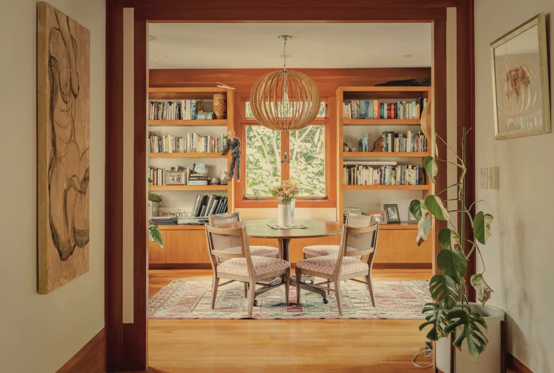 Irving Gill Residence library and dining area